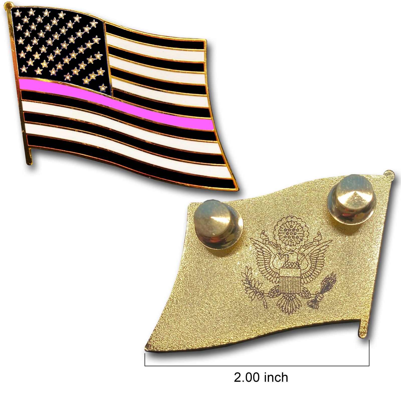 Thin Pink Line Large cloisonné American Flag Lapel Pin with 2 pin posts, 2 delux