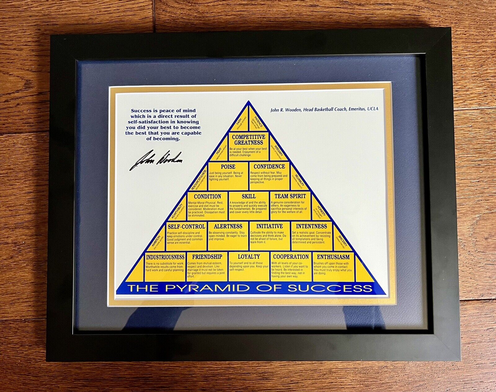 John Wooden Signed Pyramid Of Success (framed print)