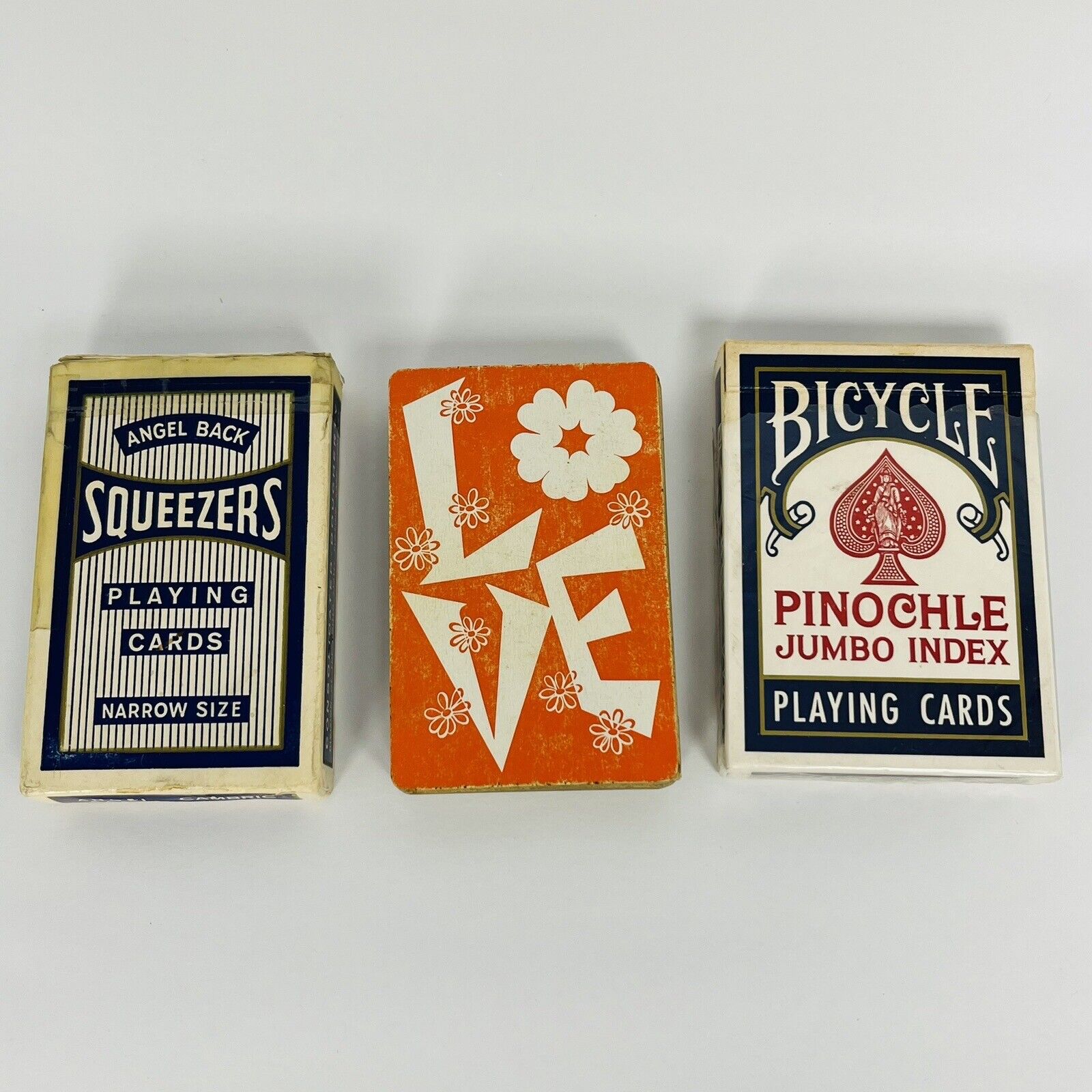 Vintage Lot Of 3 Playing Cards Decks , 2 Conventional & 1 Pinochle, 1960s Retro
