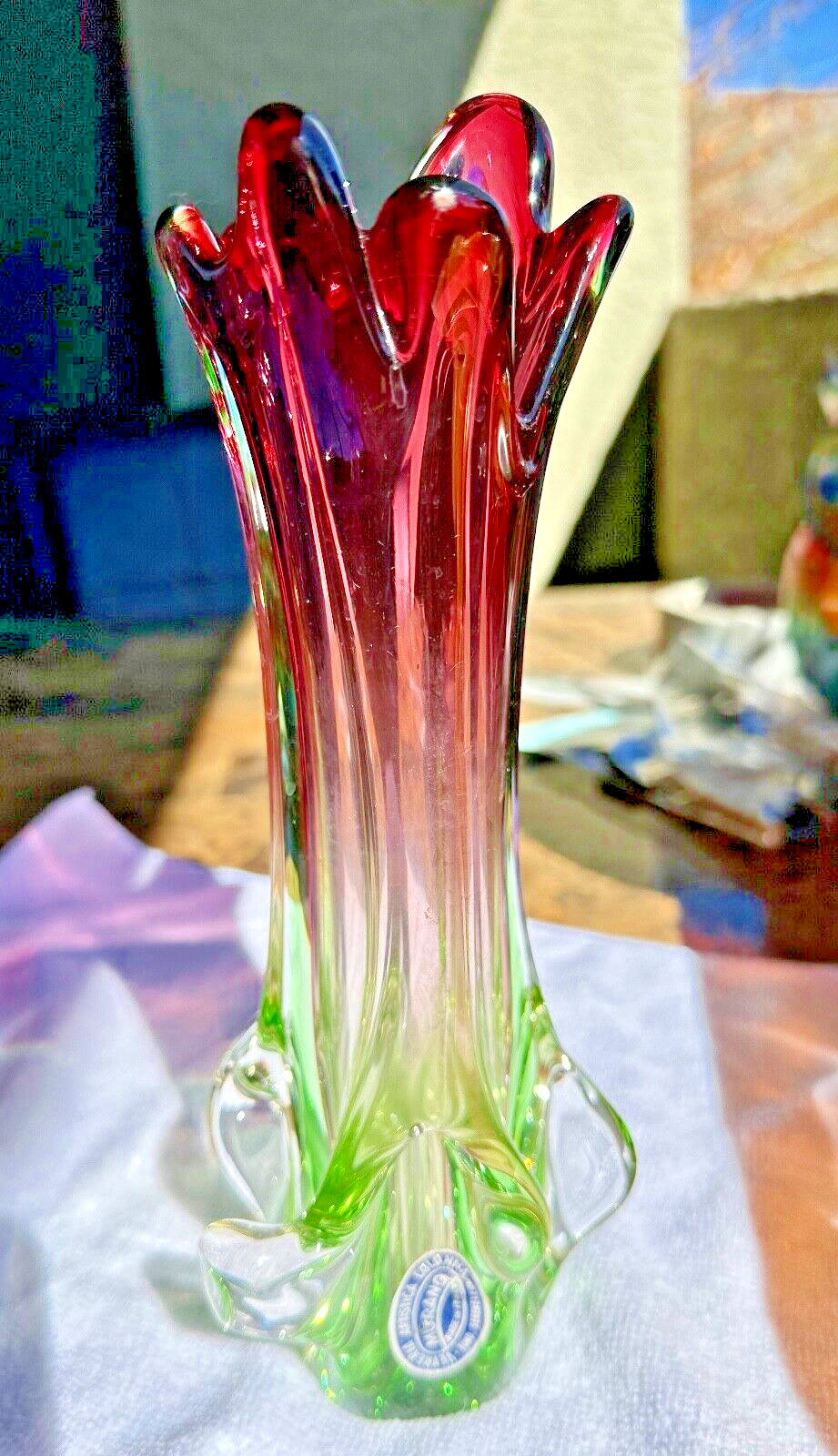 Vintage Sommerso Murano Purple Green Pink  Art Vase Glass  Fratelli Toso 1970s