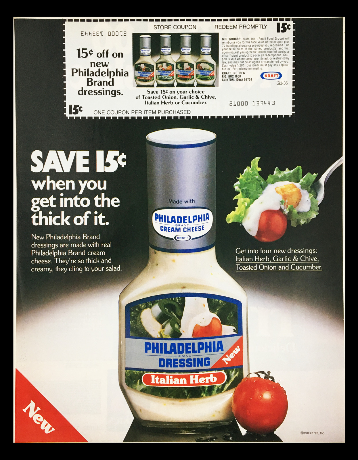 1983 Kraft Philadelphia Brand Dressing Circular Coupon Advertisement