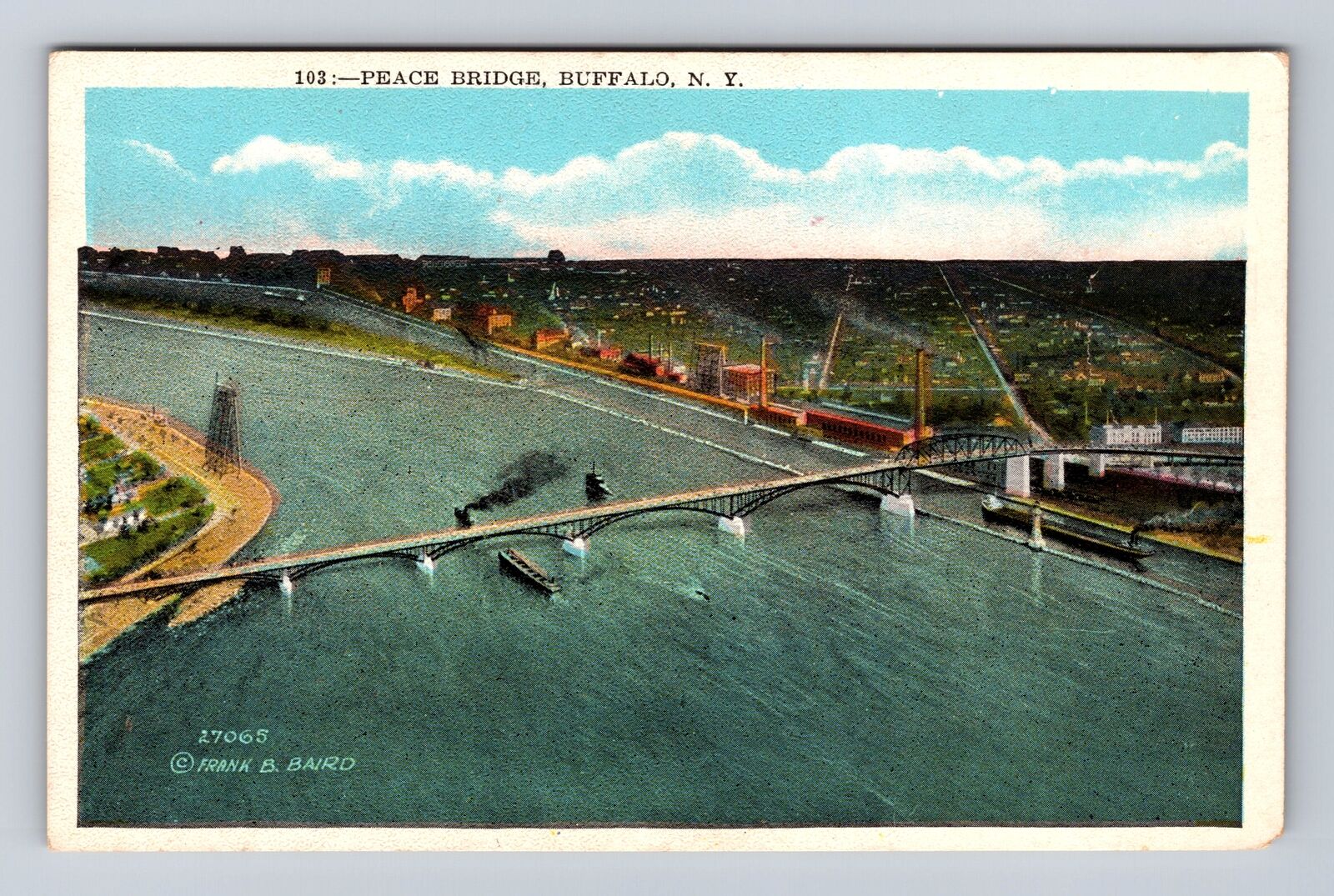 Buffalo NY- New York, Peace Bridge, Aerial, Antique, Vintage Souvenir Postcard