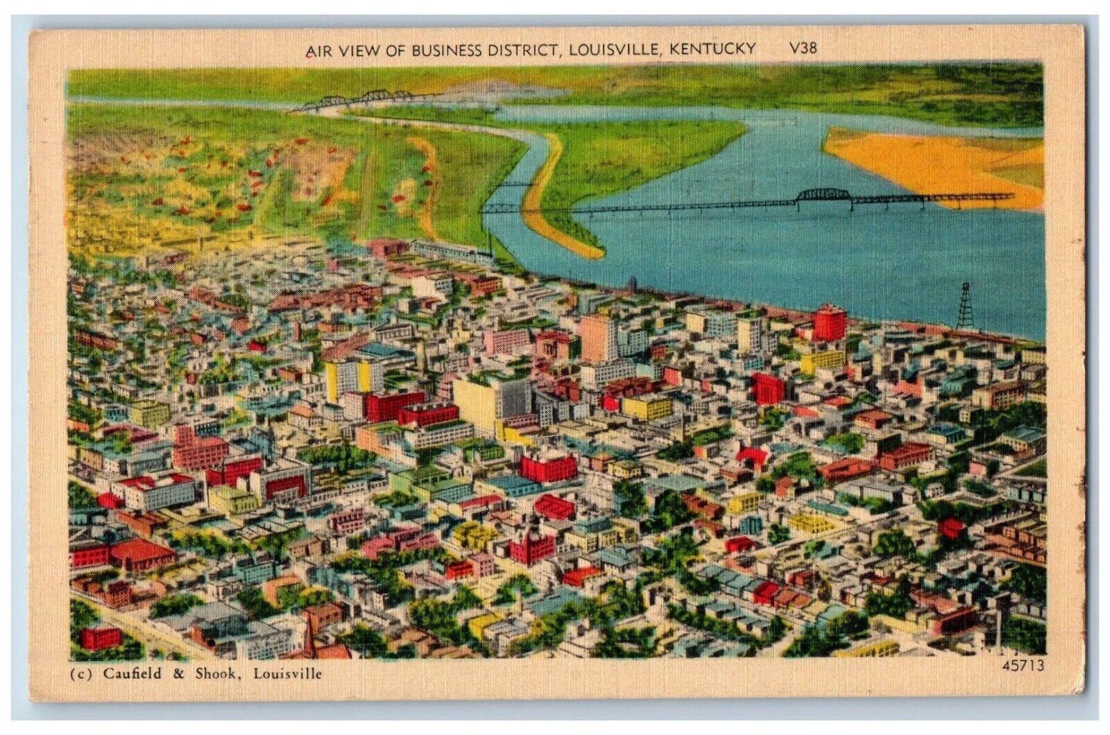 Louisville Kentucky KY Postcard Air View Business District 1943 Vintage Antique