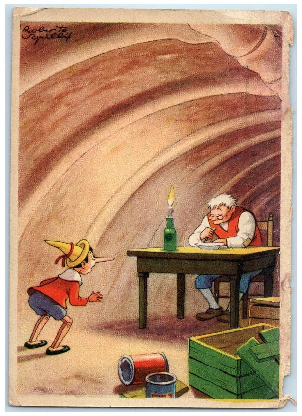 c1930\'s Disney Pinocchio Long Nose Soldier Mail Posted Vintage Postcard
