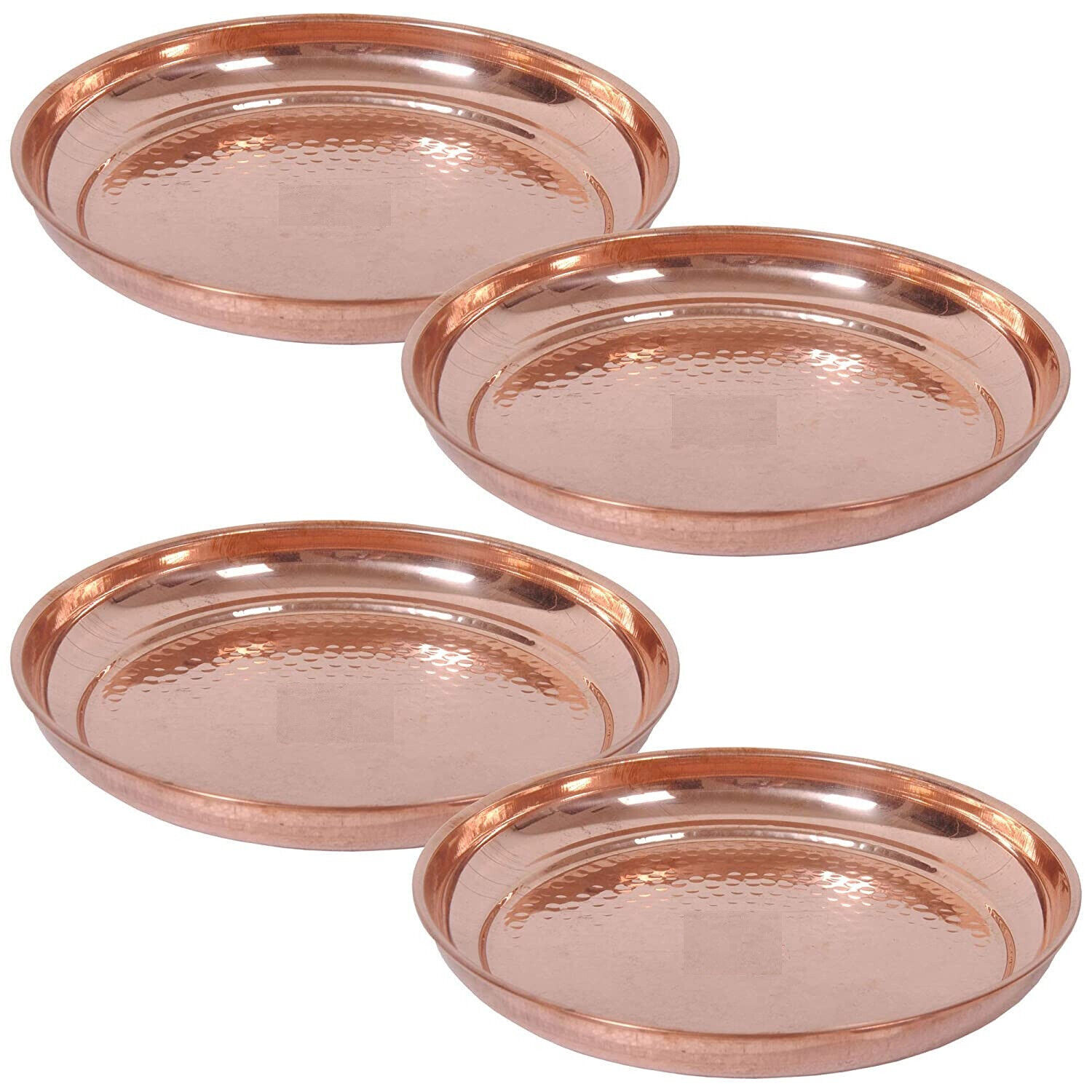 Indian Traditional Pure Copper Handmade Plate For Dinner Serving Set Of 4