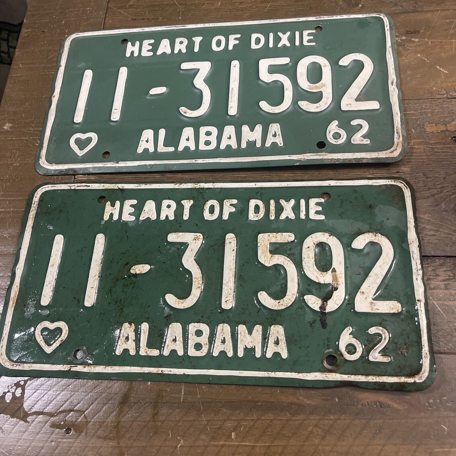 Alabama 1962 Vintage License Plate Heart Of Dixie (pair)