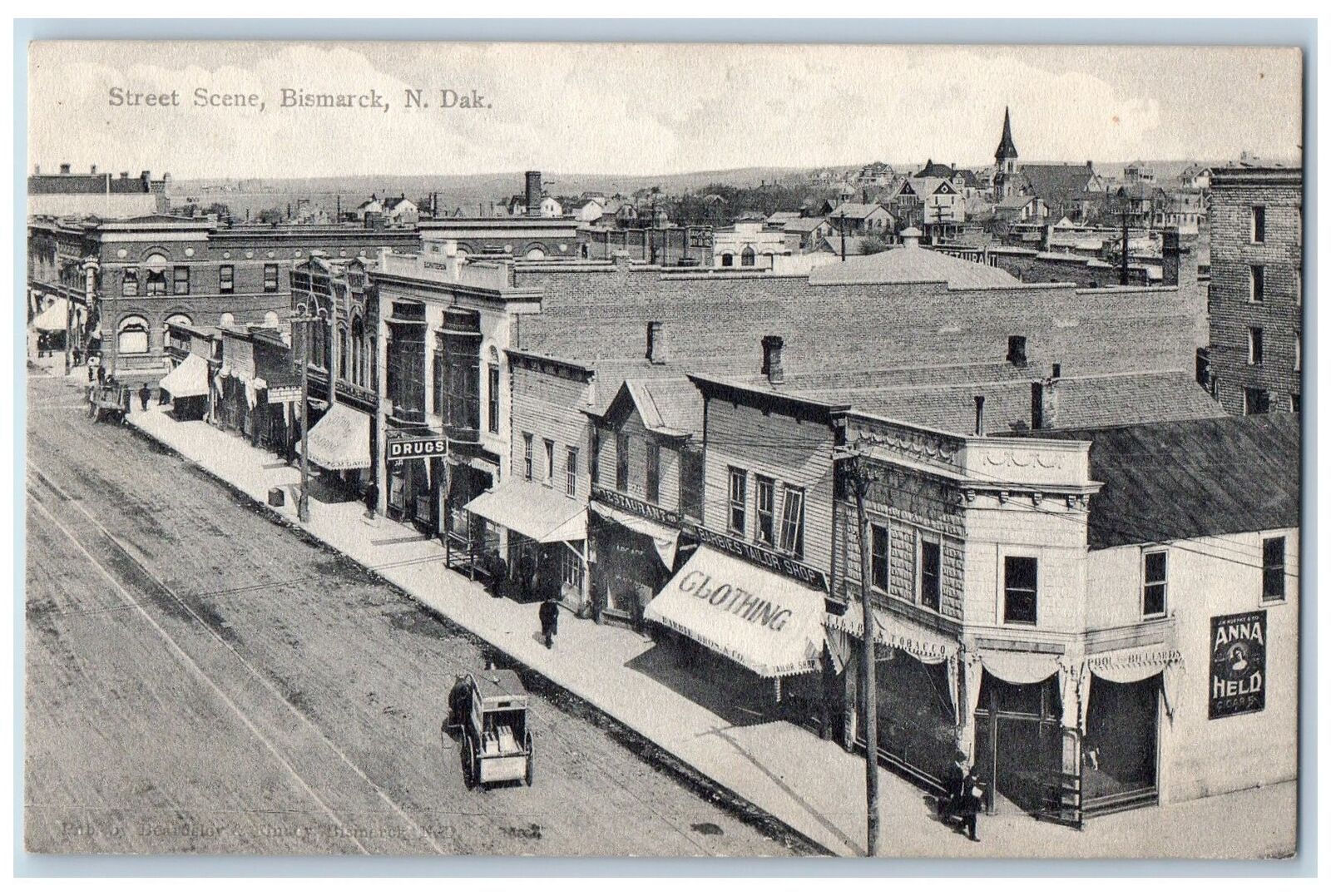 Grand Forks North Dakota Postcard Bird\'s Eye View Of Street Scene c1910s Antique