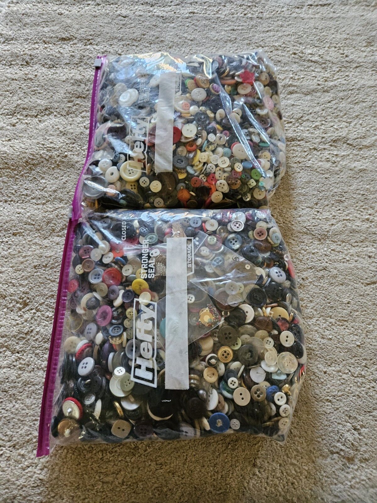 Two Large Bags Mixed Unused Buttons Various Designs Style Colors Shapes Ages