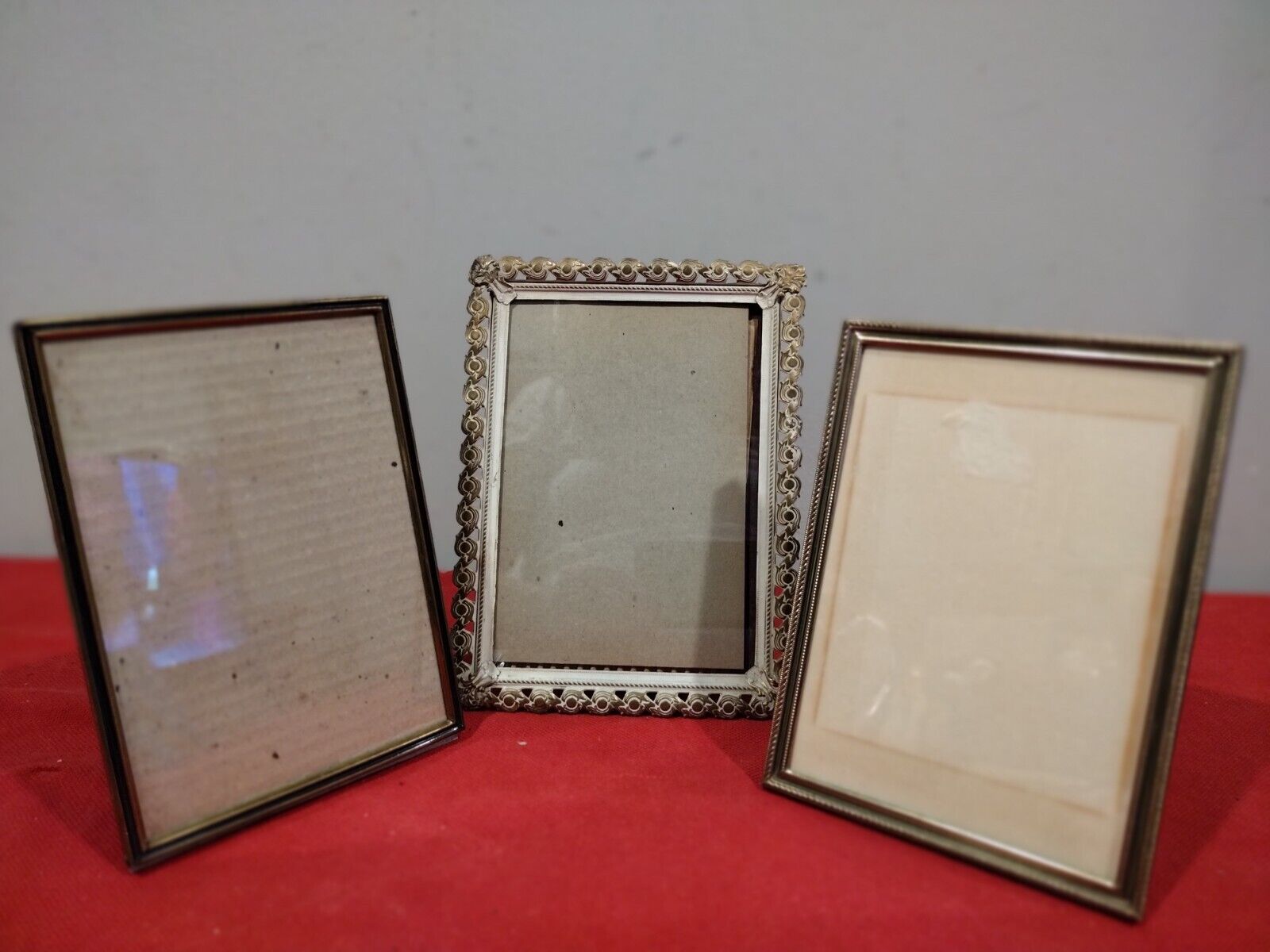 Lot Of 3 - Vintage Metal Picture Frames Fits Photo Size 5x7 Easel  w/ Glass