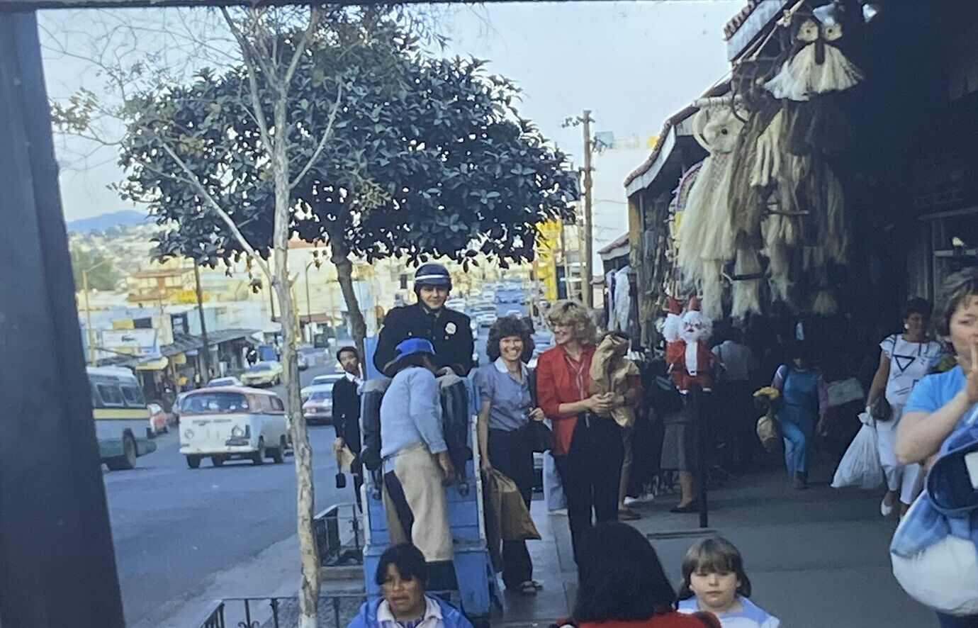 Vintage Photo Slide 1985 California Street Scene Shoe Shining Police Women Posed