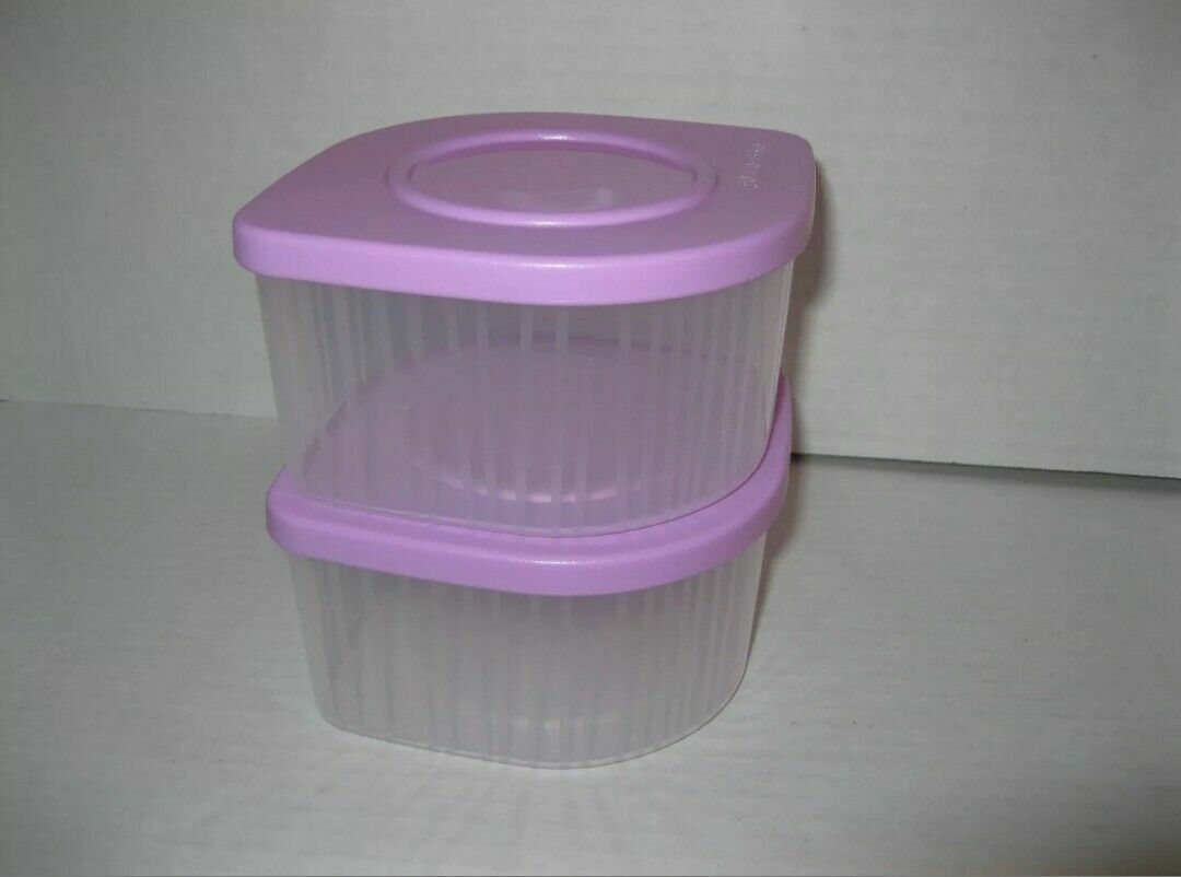NEW TUPPERWARE Fresh N Cool small clear with purple seal set of 2