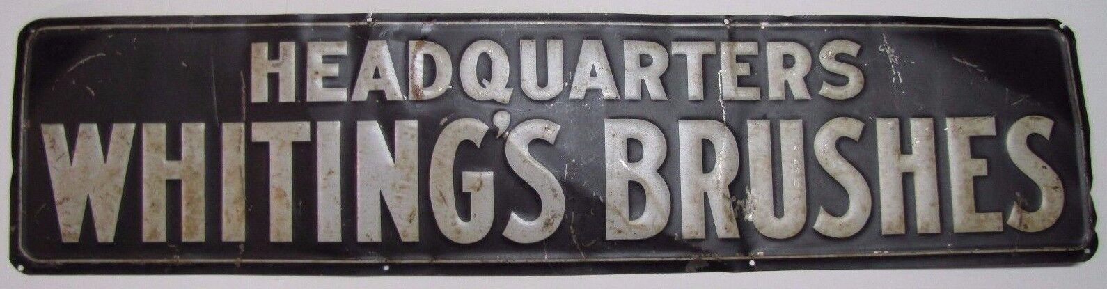 HEADQUATERS WHITING\'S BRUSHES Antique Sign Embossed Tin Metal Hardware Store Ad