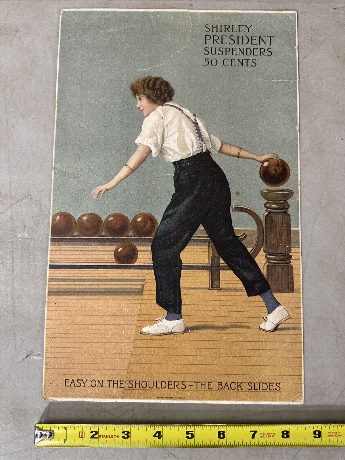 Early 1900’s Shirley President Suspenders Girls Bowling Ad Sign Picture # 4 MA