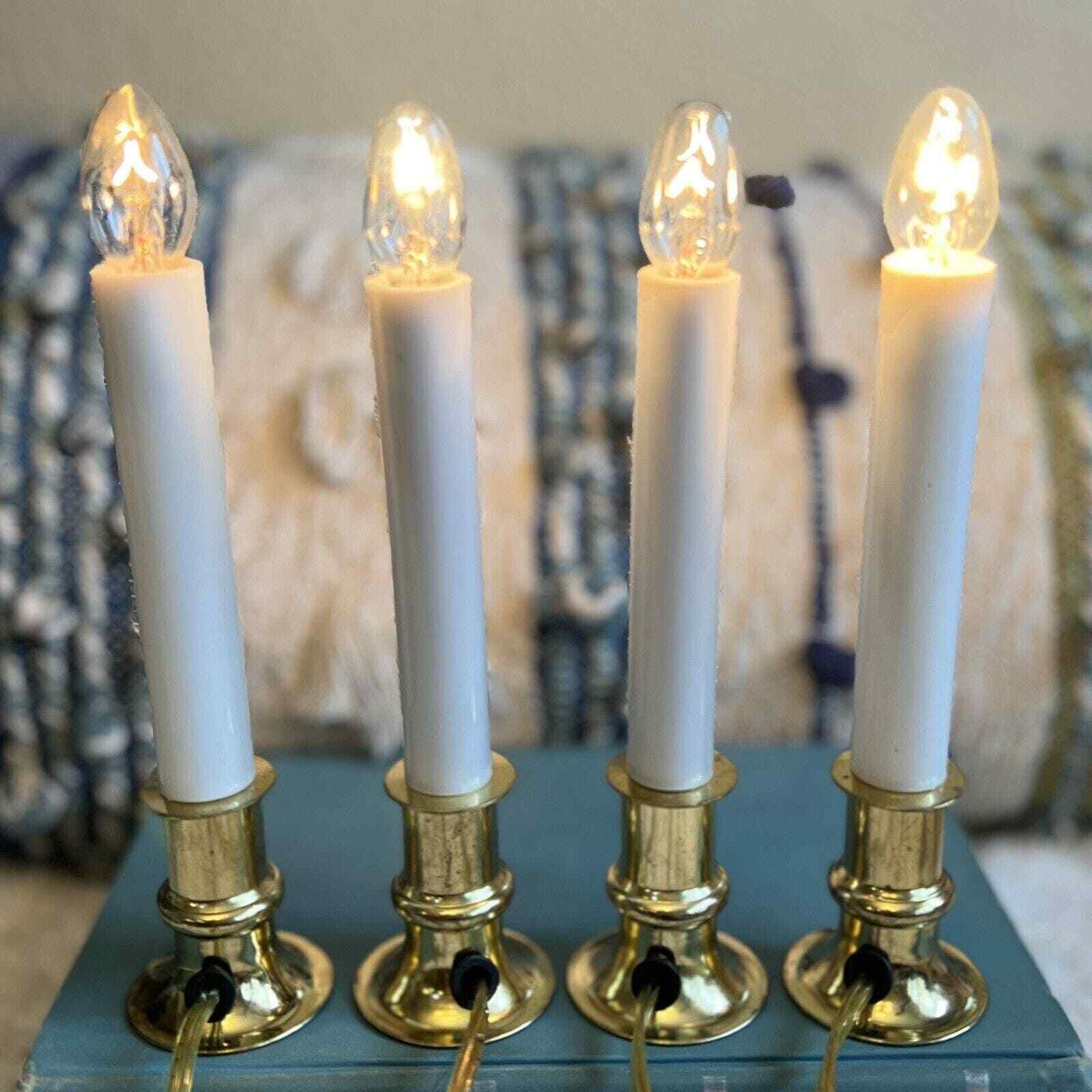 Vintage Set of 4 Candlesticks Candle Lamp Brass Christmas Window Lights