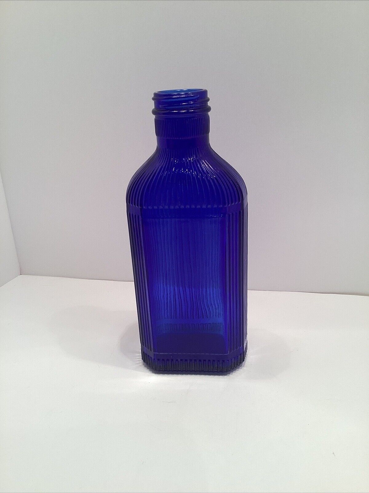 Antique Large 8” McKESSON`S  Blue Ribbed Bottle No Label