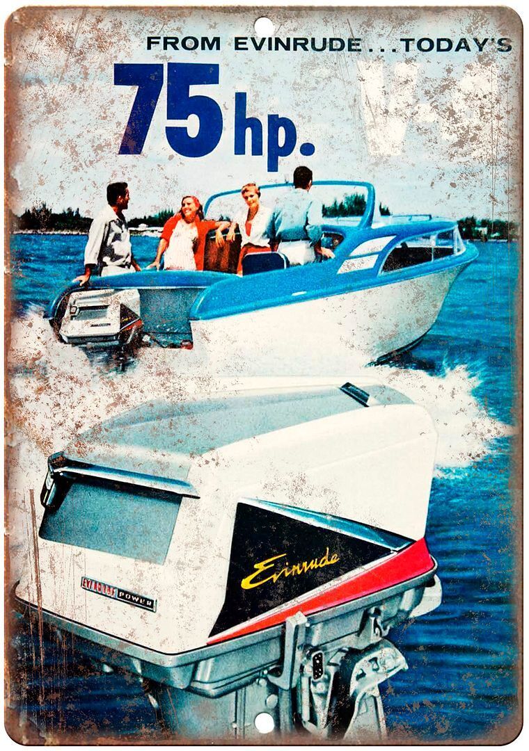 Evinrude Outboard Motor Boat Vintage Ad Reproduction Metal Sign L97