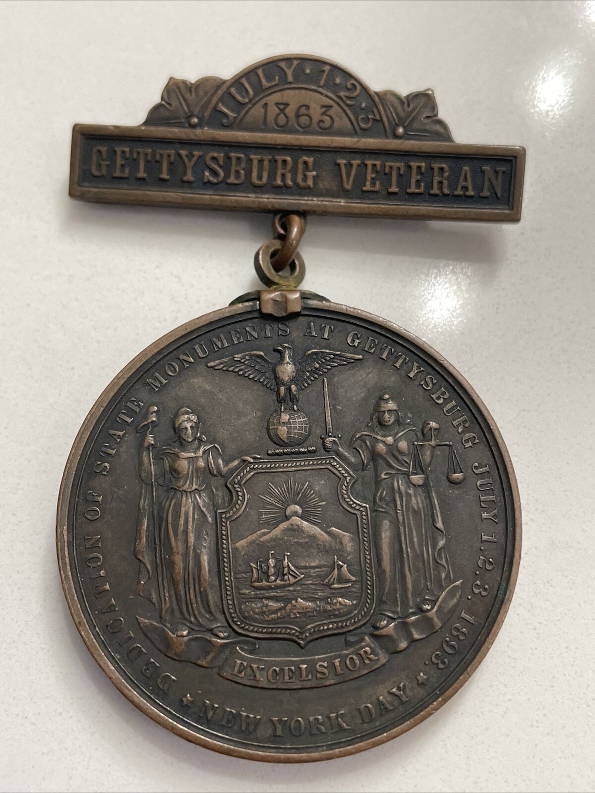 Gettysburg Civil War Veteran Medal Pinback 1893 Dedication of State Monuments