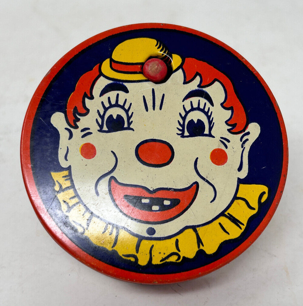 Vintage Kirchhof Tin Spinner Noisemaker Clown- Red Back -Life Of The Party