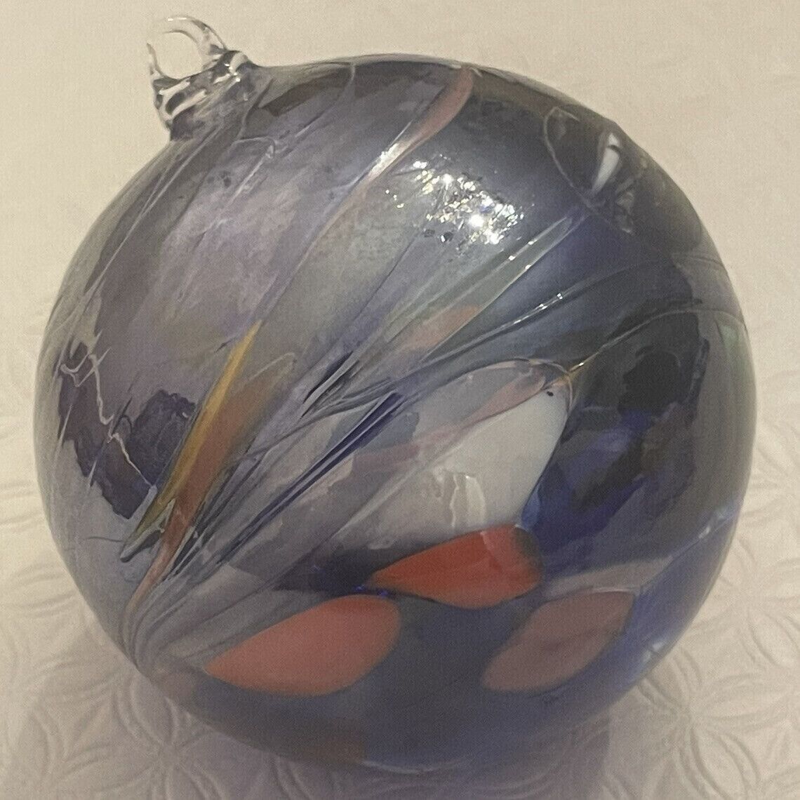 Zorza Ornament Art Glass Ball 3” Poland Silver Blue Confetti Christmas Tree