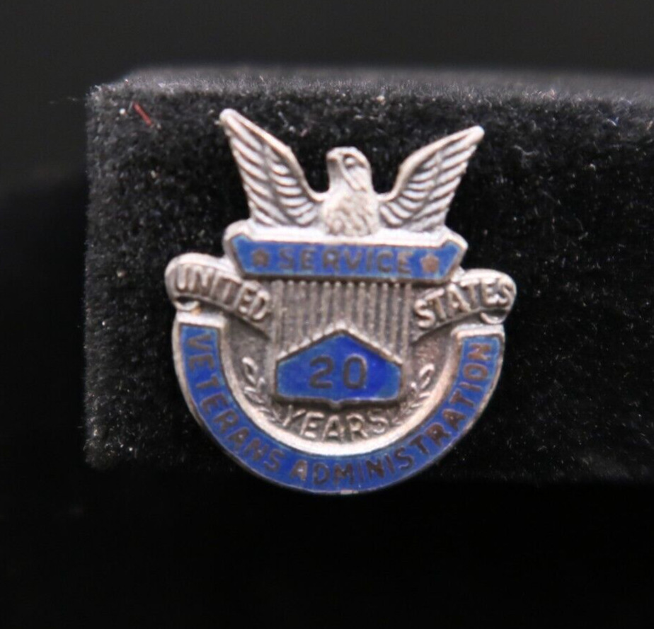 Vintage US Veterans Administration 20 Year Service Pin Sterling Silver Lapel Pin