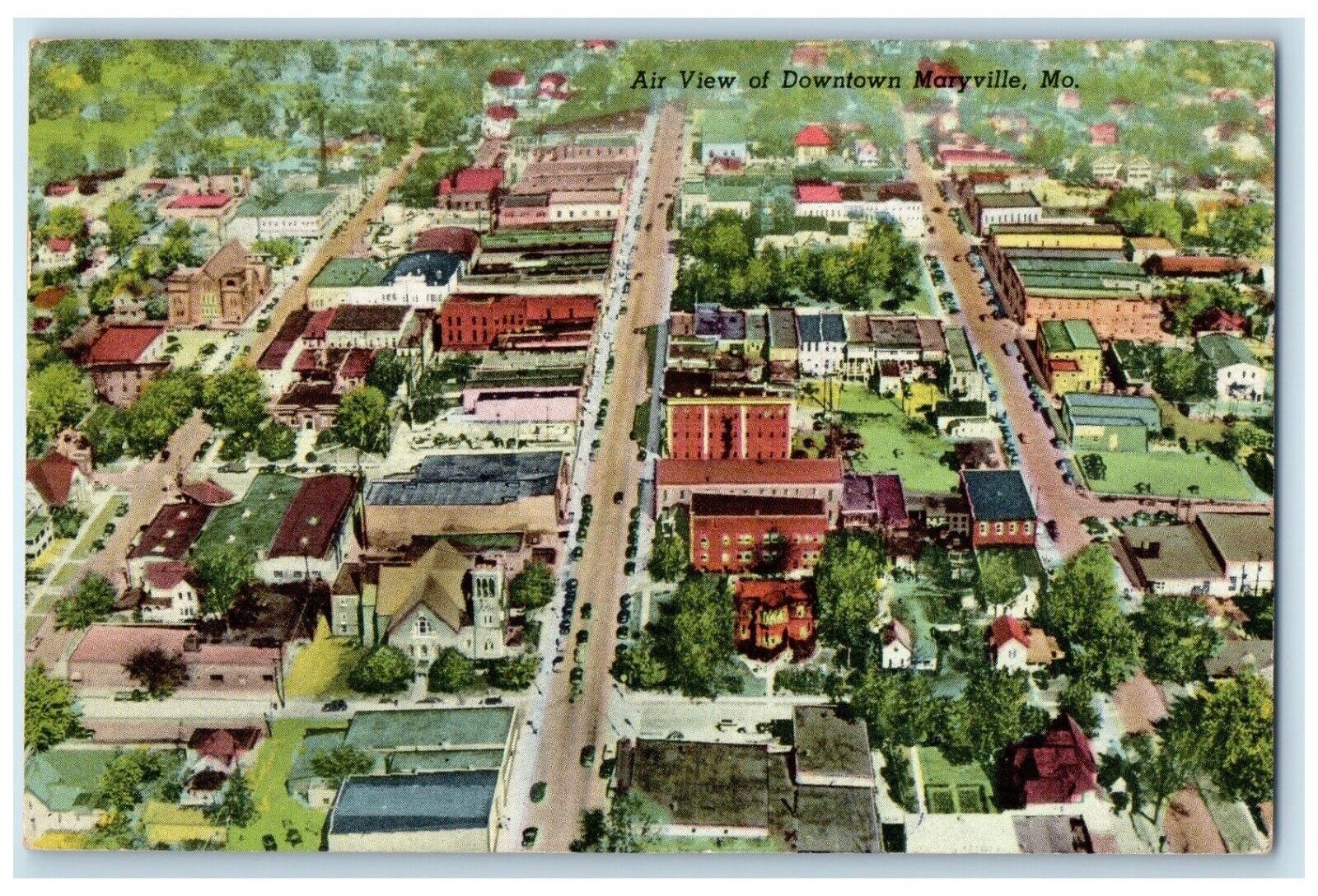 1954 Air View Downtown Business Section Exterior Maryville Missouri MO Postcard