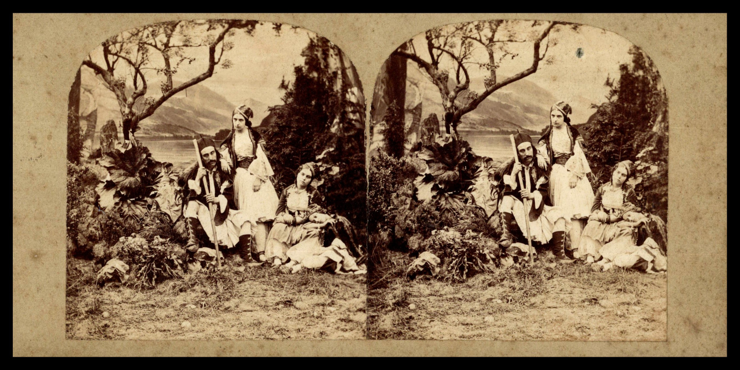 Family in Oriental Costumes, ca.1880, Stereo Vintage Print Stereo, Print