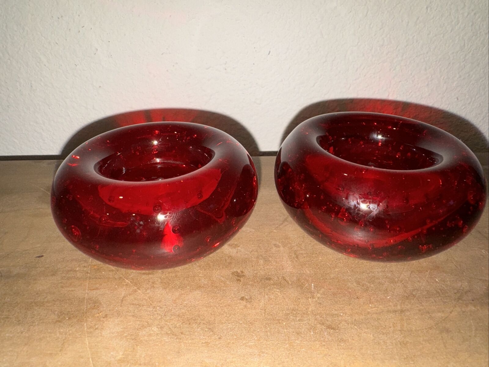 Lot of 2 Red Art Glass Suspended Bubble Tealight Votive Candle Holders IKEA
