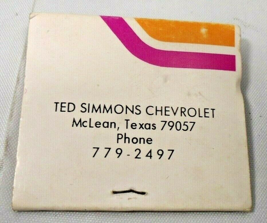 vintage ted simmons chevrolet mclean texas match book 