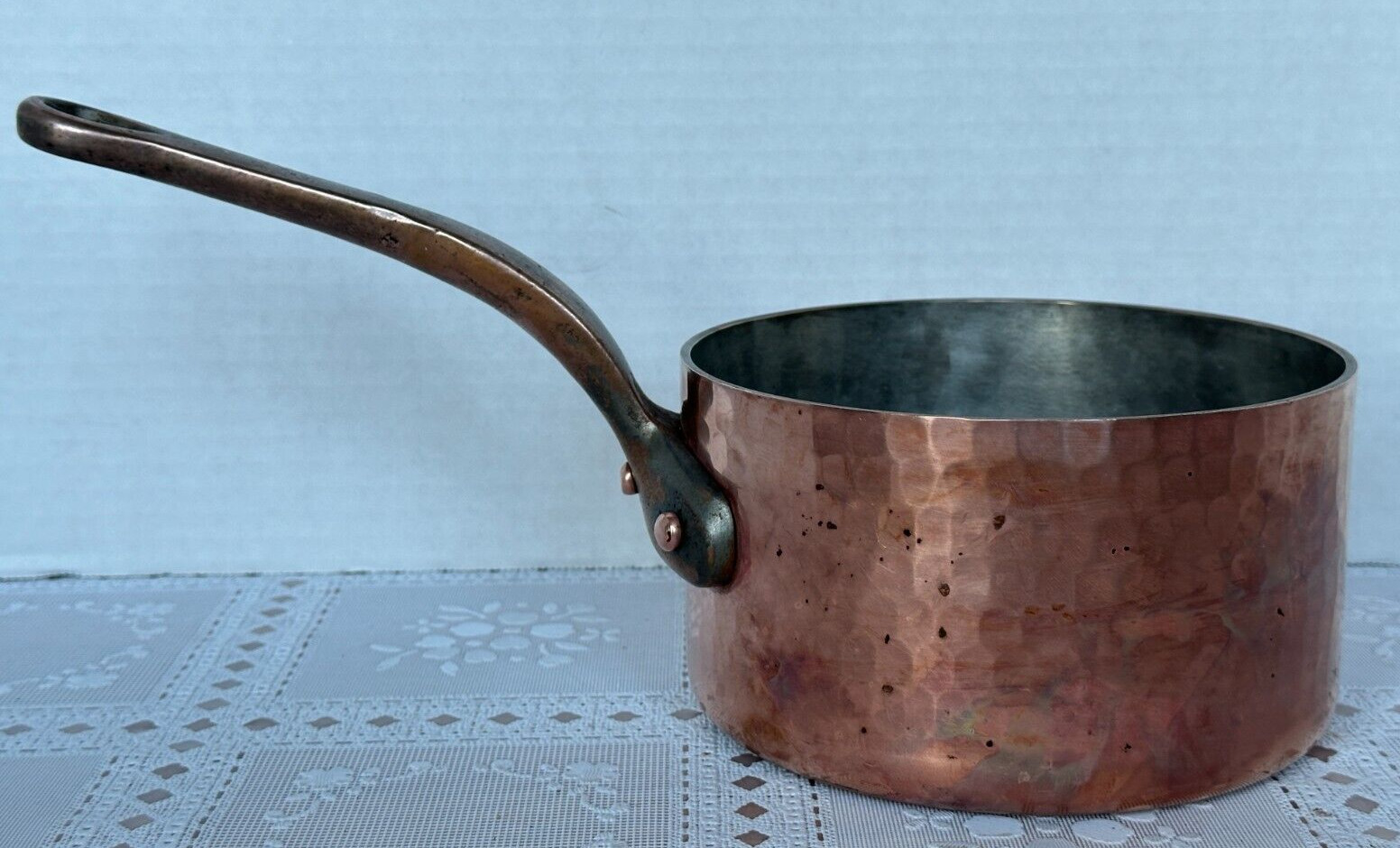 Mauviel Hammered Copper Saucepan 6-3/8 Heavy 3mm Tin Lined 4 Lbs Vintage