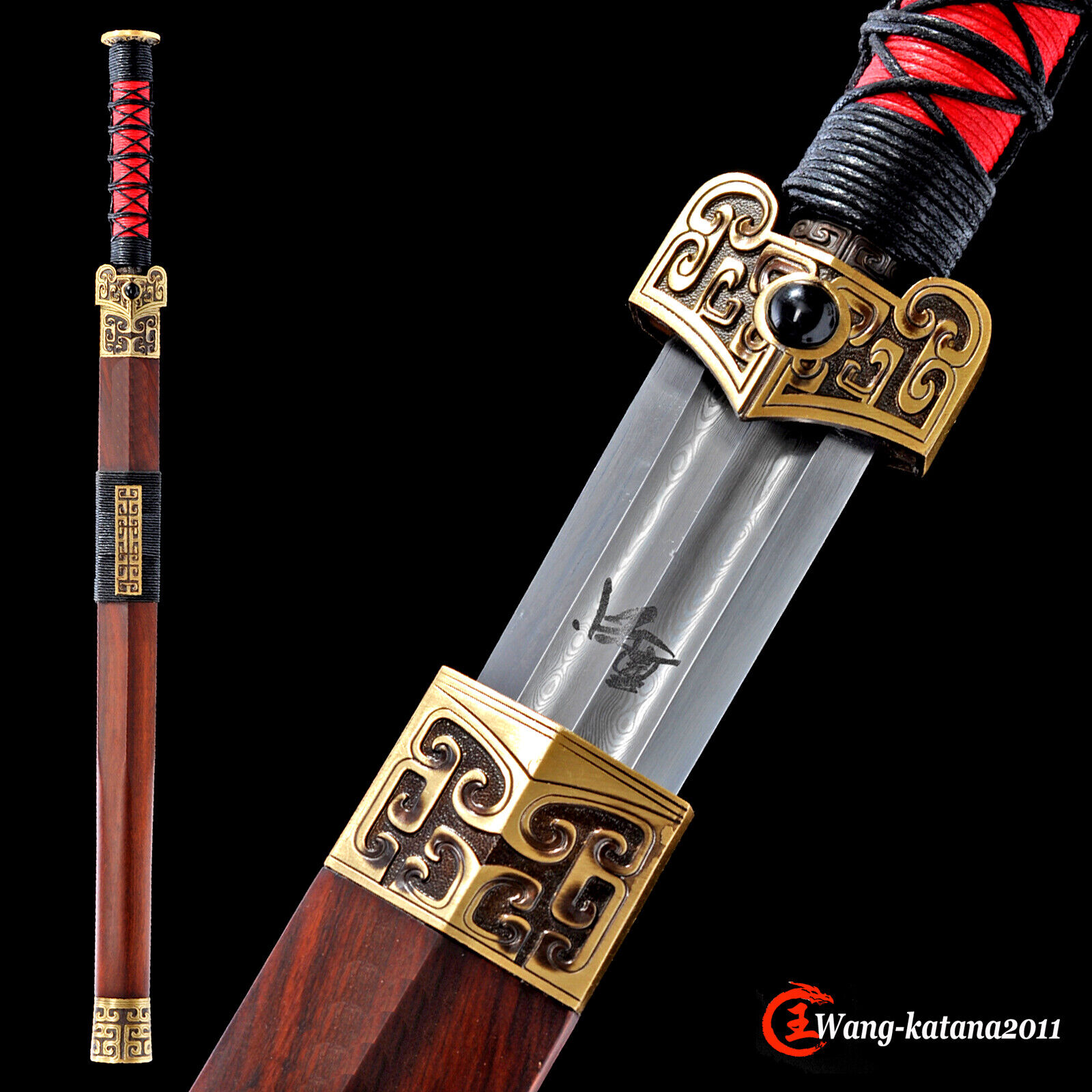 78CM/30'' Rosewood Damascus Folded Steel Brass Traditional Chinese Han Sword 汉剑