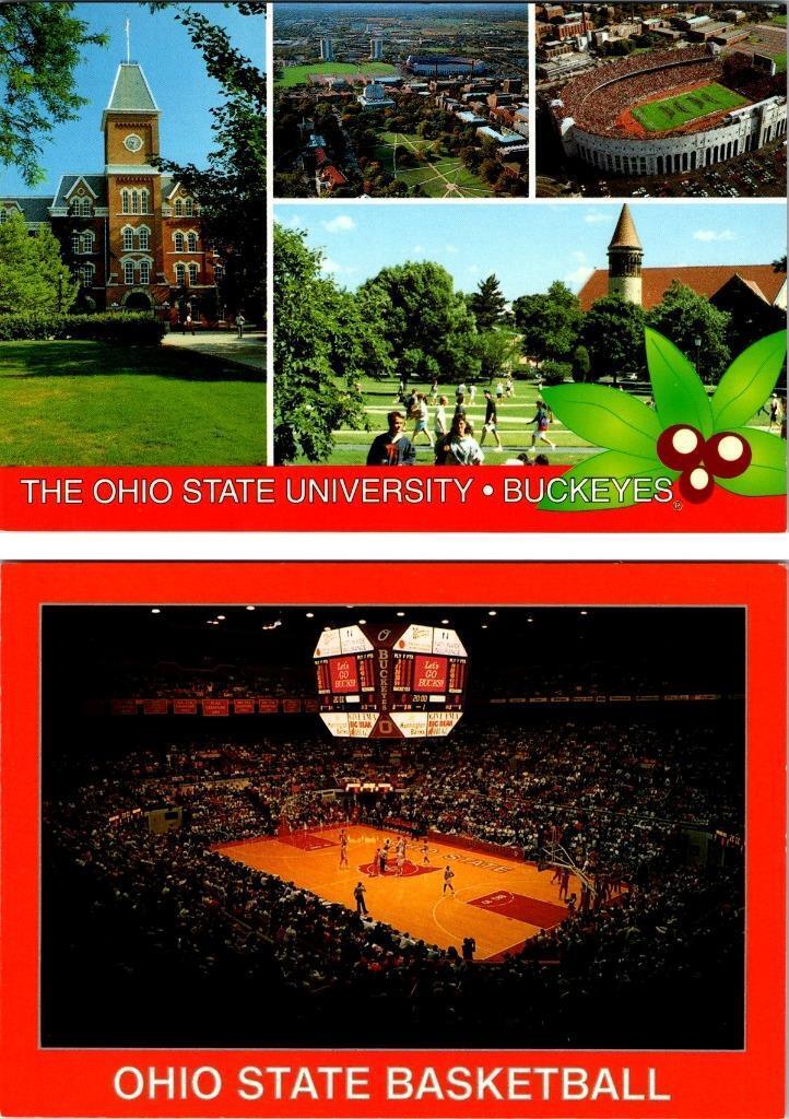 2~4X6 Postcards OH, Columbus OHIO STATE UNIVERSITY~Students & BASKETBALL ARENA