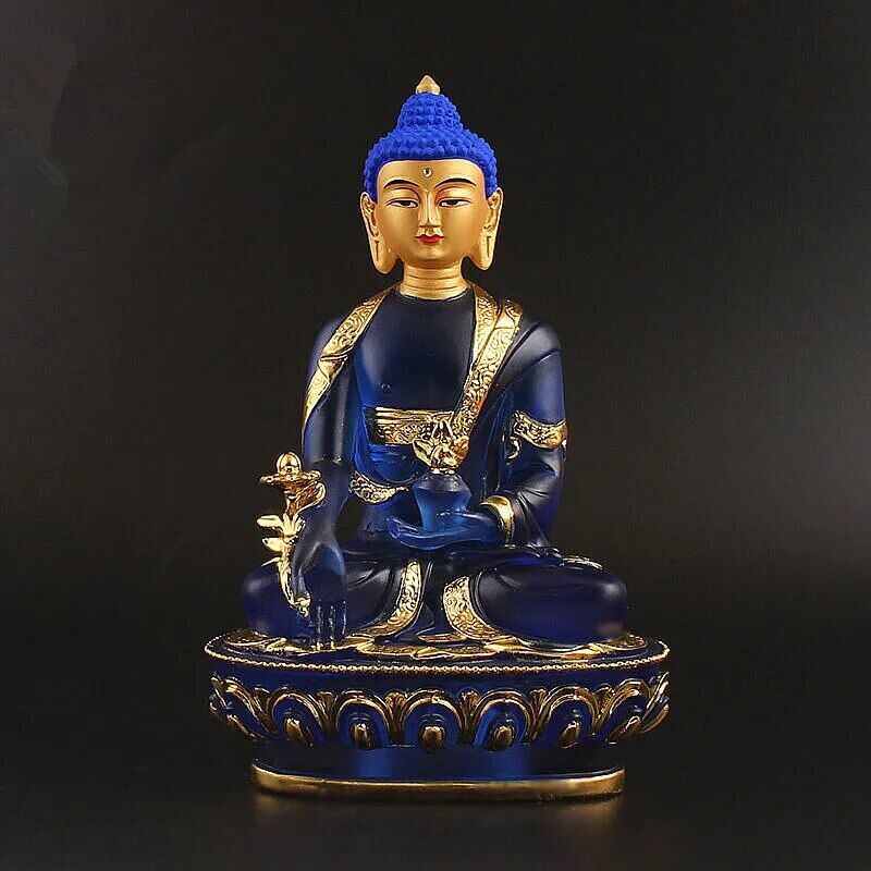 20.5cm Blue Resin Exquisite Lotus Base Medicine Buddha Statue ,Tibetan Suppliers