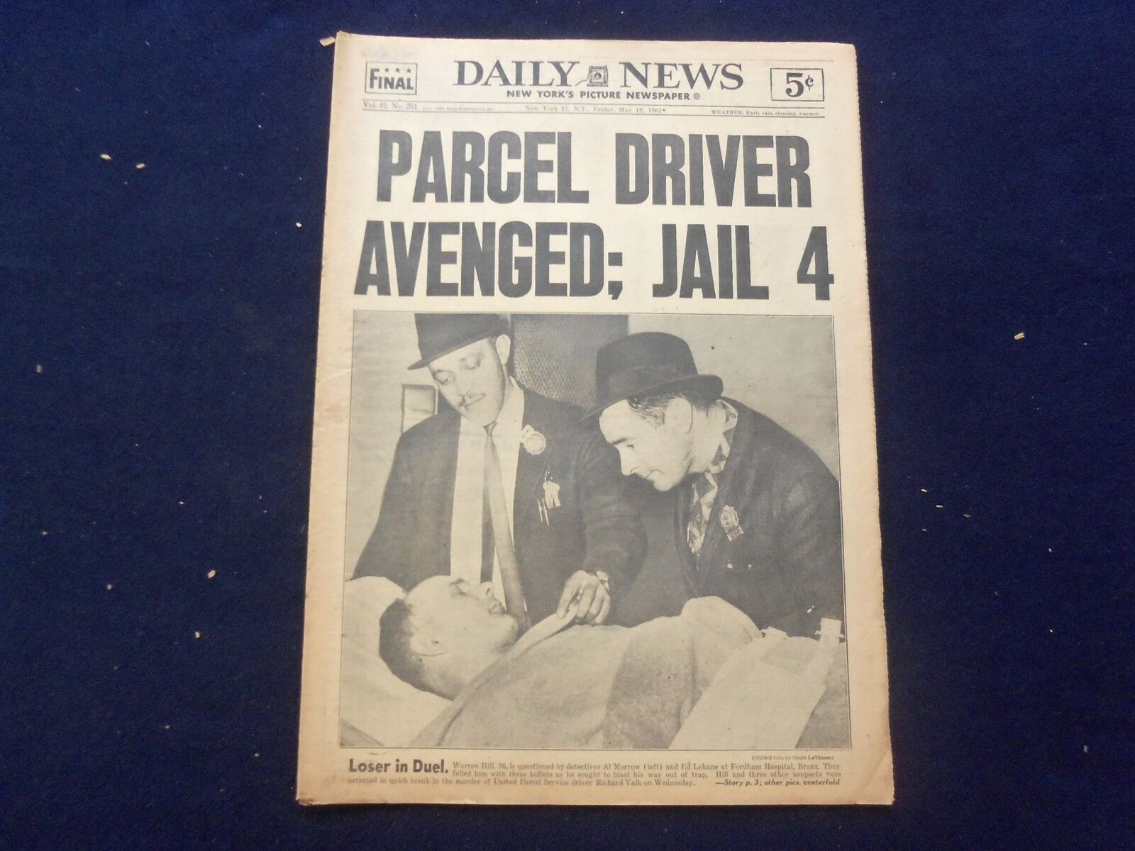 1961 MAY 19 NEW YORK DAILY NEWS NEWSPAPER-PARCEL DRIVER AVENGED: JAIL 4- NP 6761