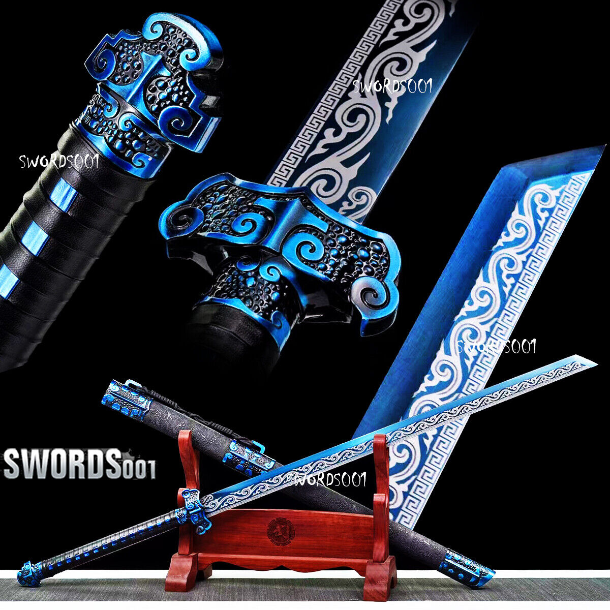 Chinese Tang Dynasty Sword Blue Blade 唐横刀 Dragon Pattern Sheath Carbon Steel 