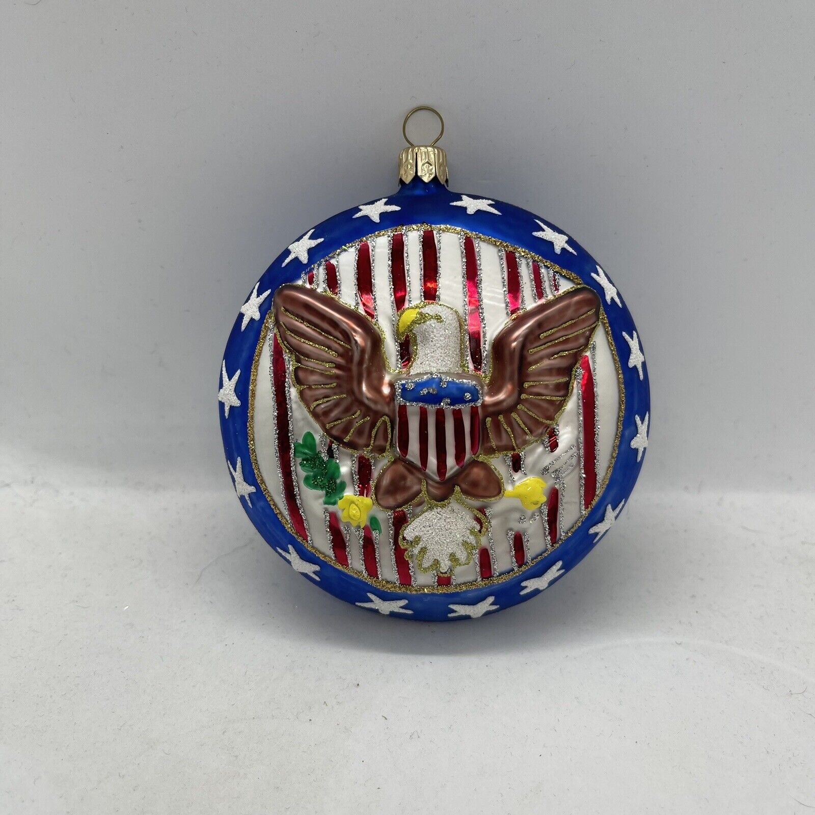 USA Bald Eagle Red White and Blue Stars and Stripes Patriotic Christmas Ornament
