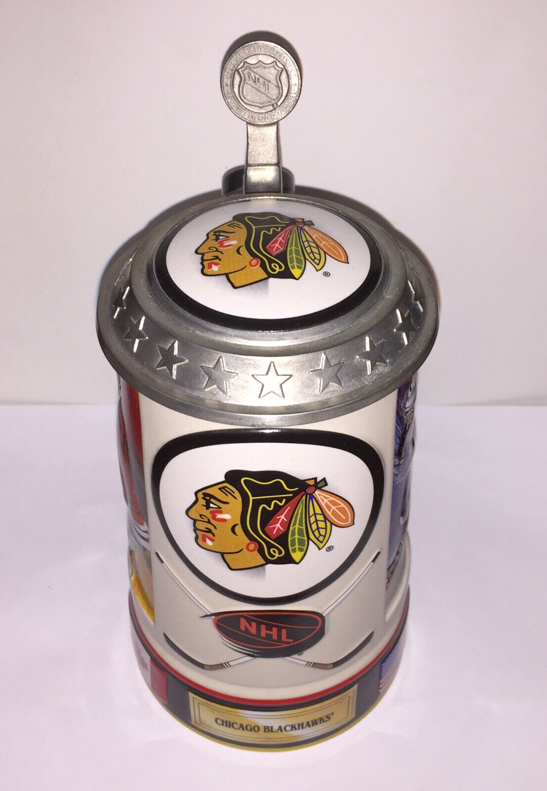 CHICAGO BLACKHAWKS HOCKEY NHL STEIN from BUD LIGHT Busch Budweiser mug 