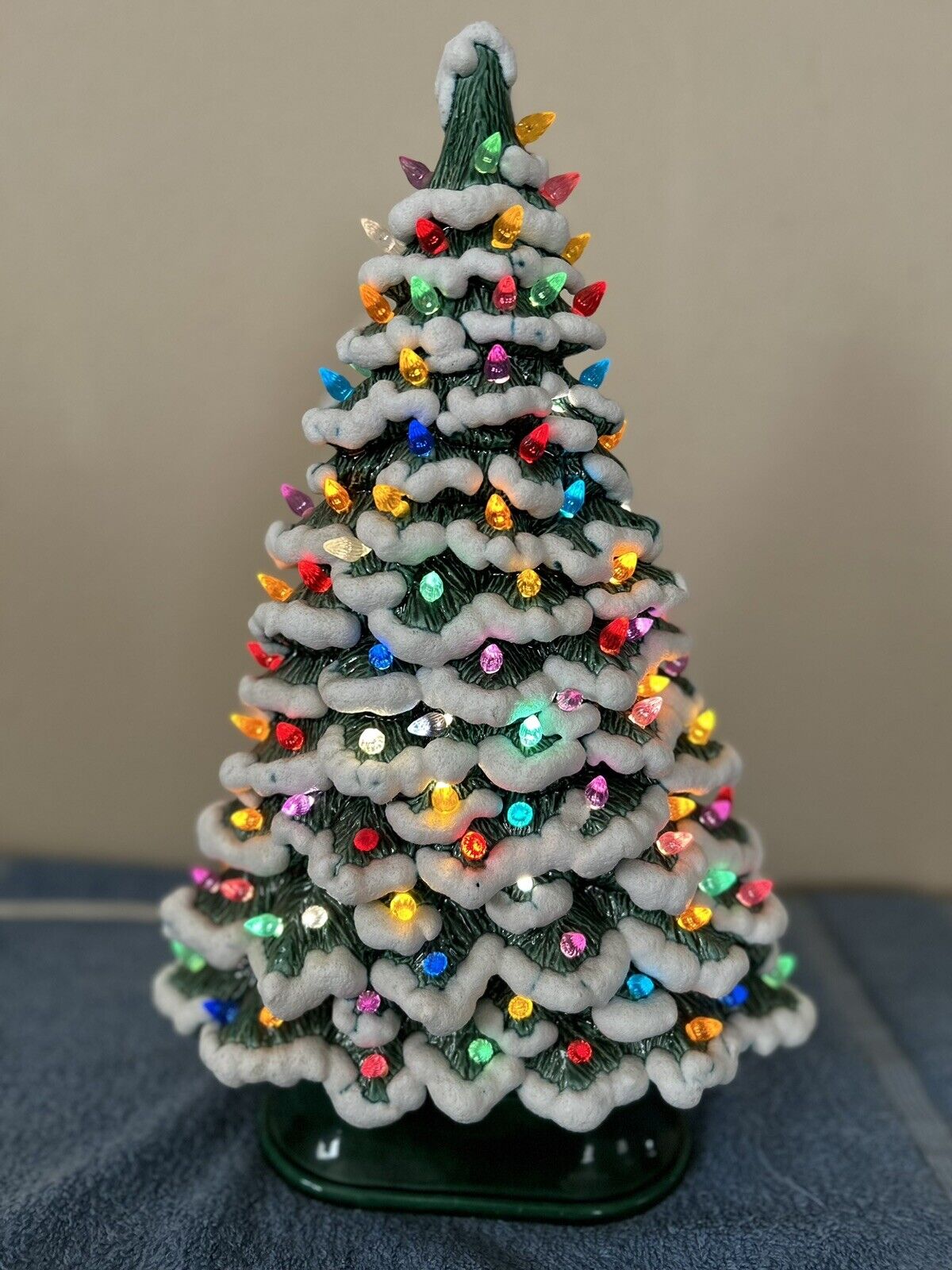 Vintage Ceramic Christmas Tree Approx. 20” Tall Large Snow Flocked
