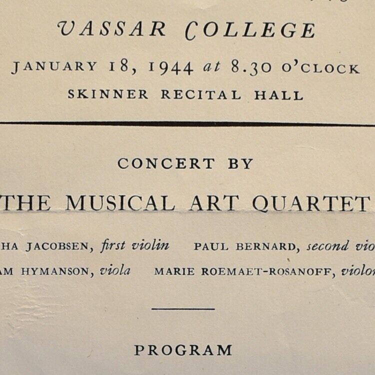 1944 Musical Art Quartet Sacha Jacobsen Paul Bernard William Hyman Vassar