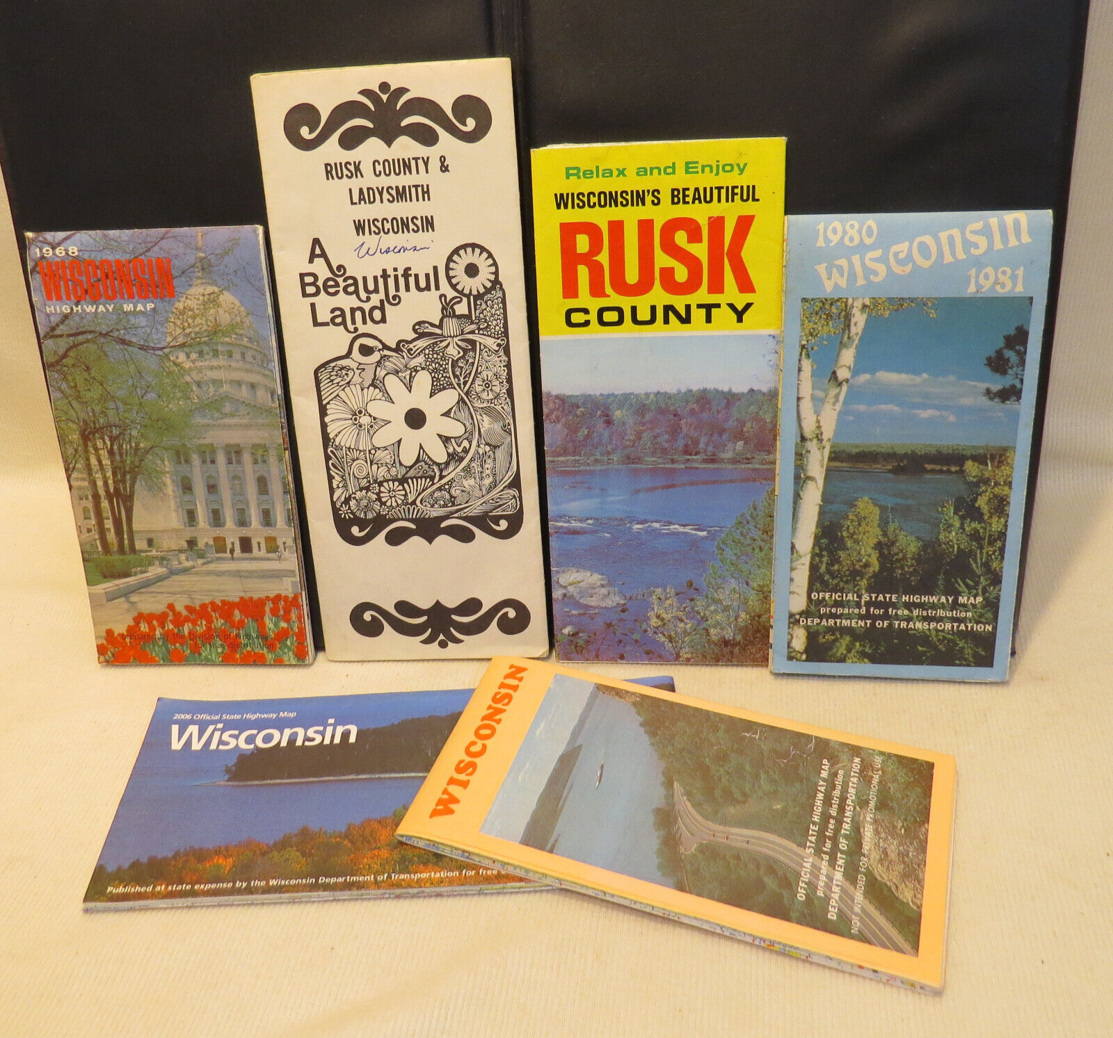 LOT of 6 Vintage WI Highway/County Maps - 1968/1970s/1977/1980-81/2006, FUN LOT