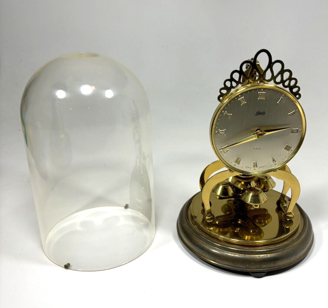 Vintage Schatz 400 Day Anniversary Gold / Brass Clock With Glass Dome 8\