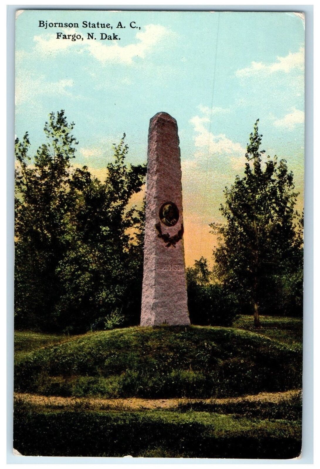 c1910\'s Bjornson Statue A.C. Tower Park Fargo North Dakota Unposted Postcard