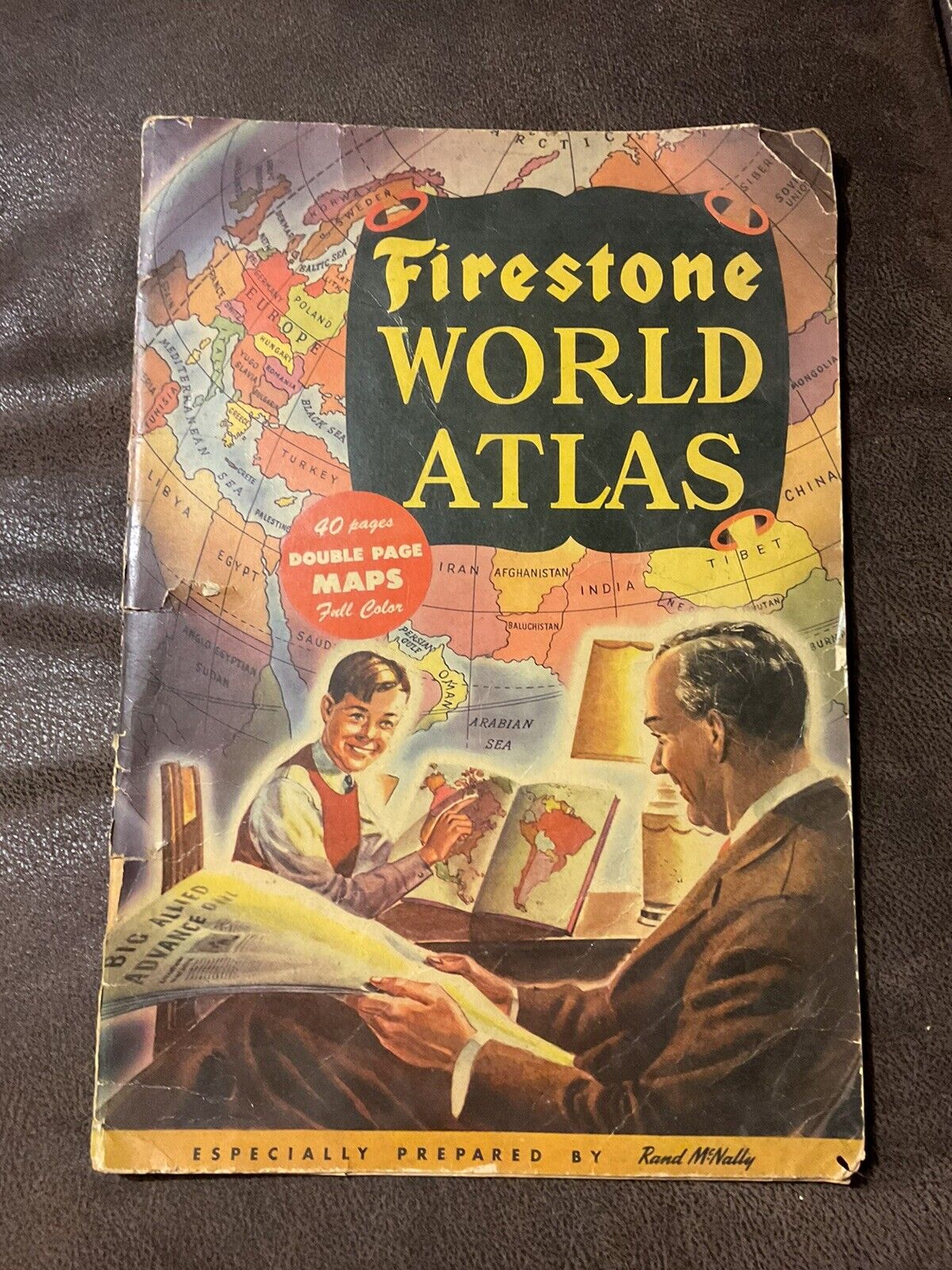 Vintage 1942 Firestone World Atlas 16 X 11 Color By Rand McNALLY