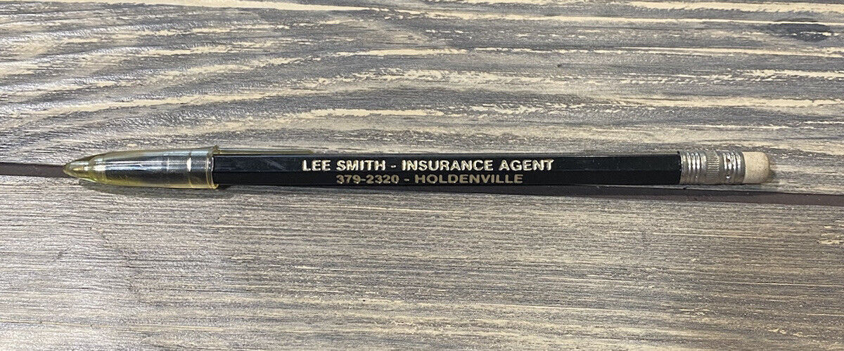 Vintage Lee Smith Insurance Agent Holdenvillr Black Pen with Eraser