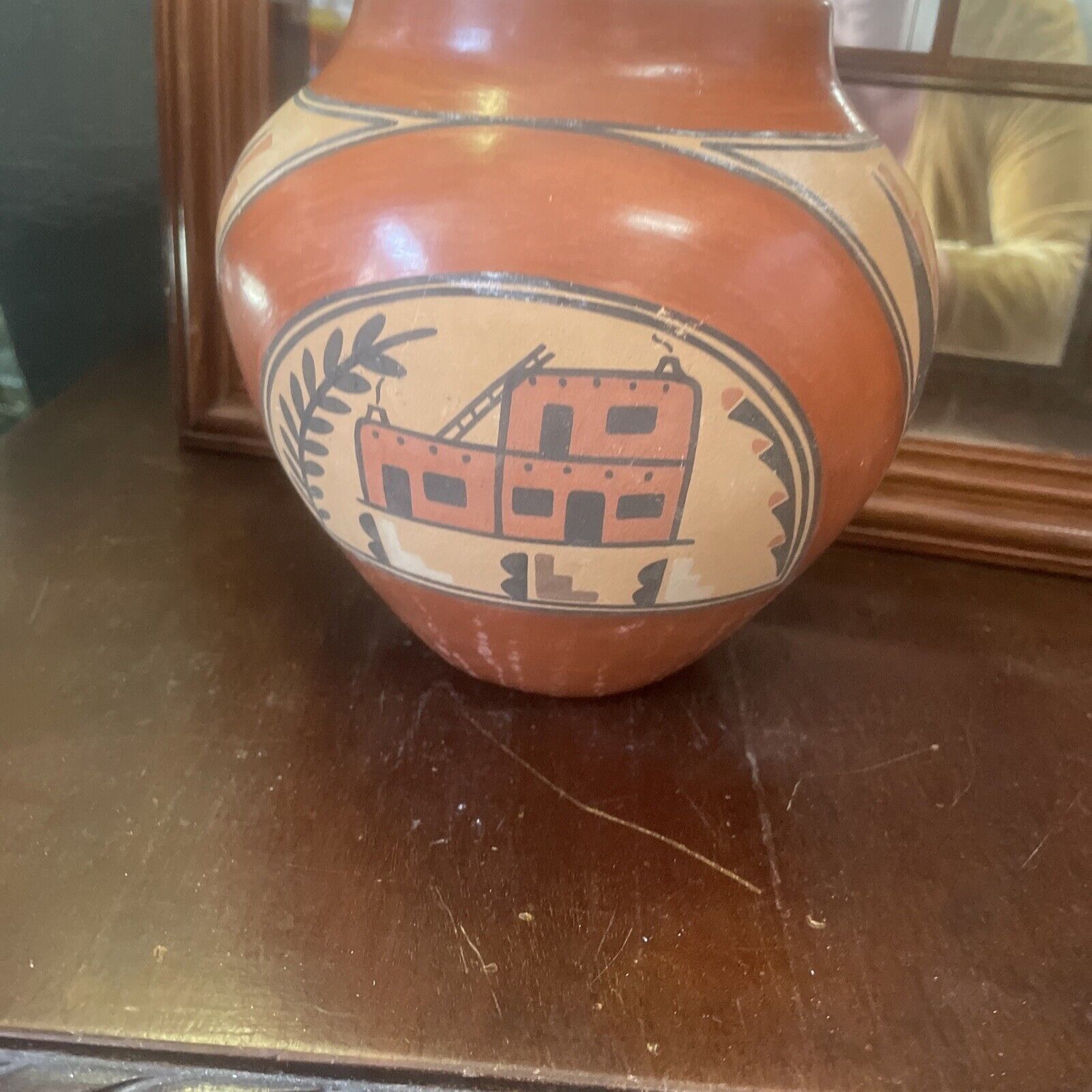Native American Jemez  Pueblo Pottery Vase B. Gachupin W/ Cornstalk