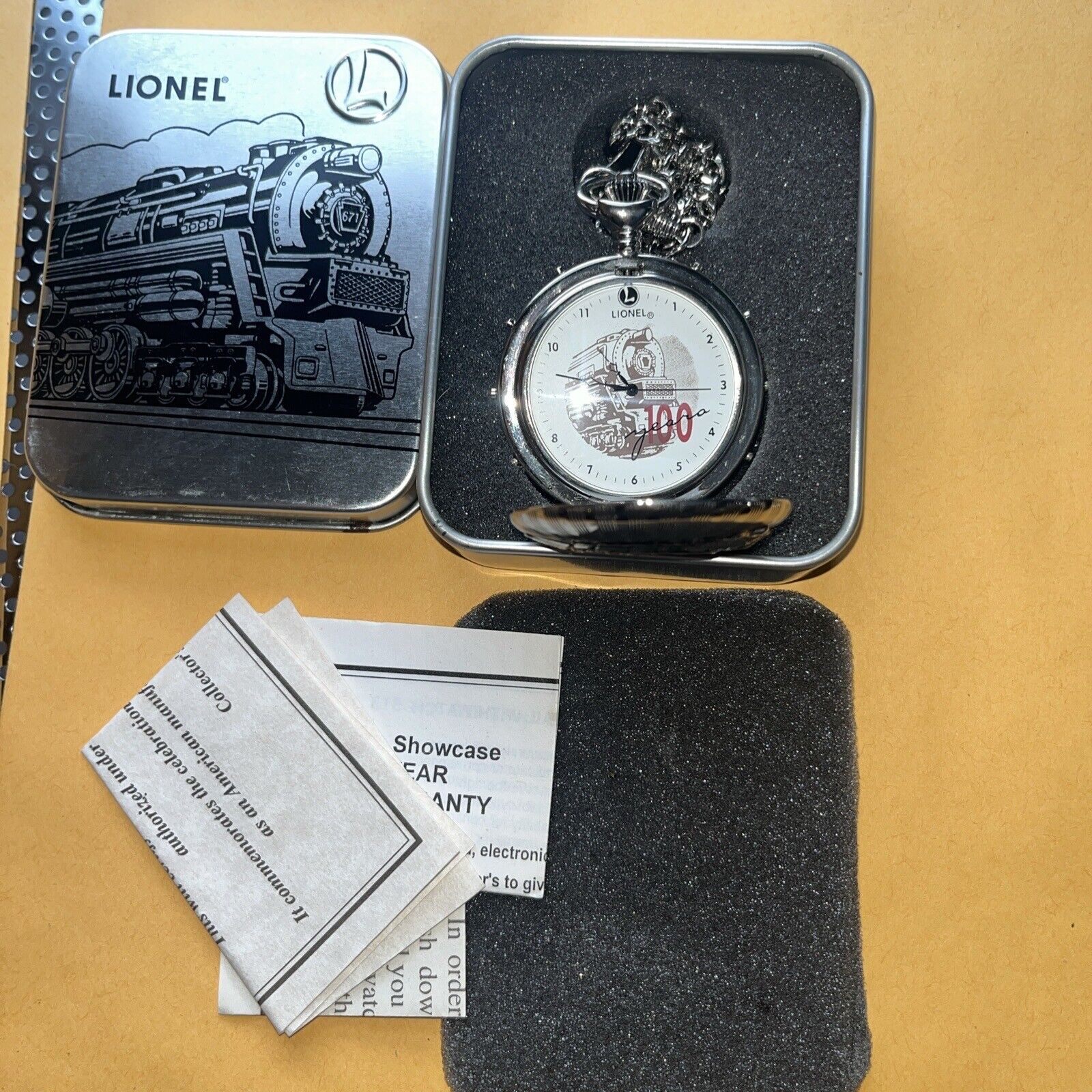 NOS Lionel Trains 100th Anniversary Pocket Watch w box silver Tone* READ