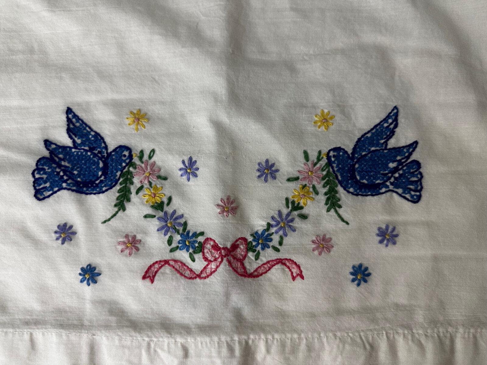 Vintage Dove embroidered cotton standard pillow case