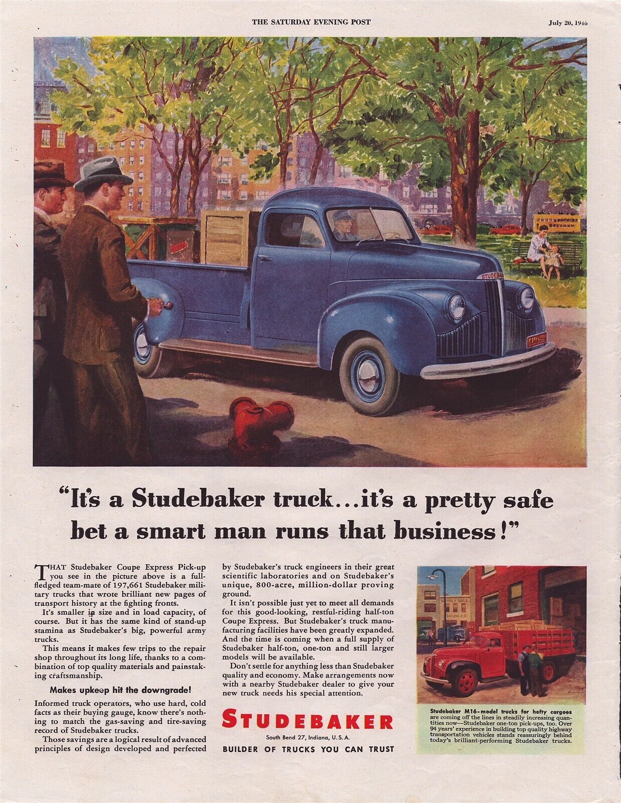 1946 Studebaker Coupe Express Pickup Truck M-16 Hefty Cargo Vintage Print Ad L55
