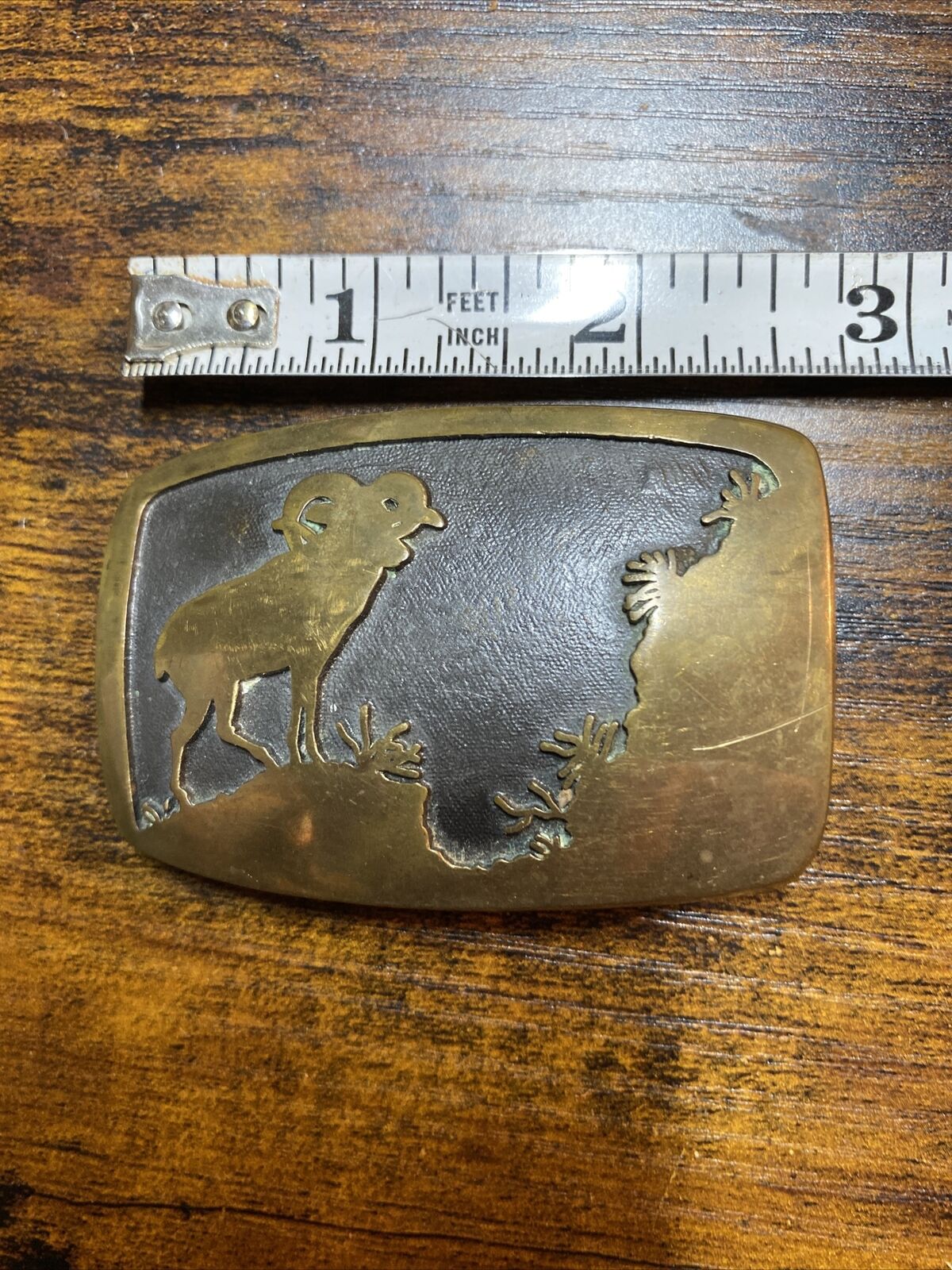 Brass Belt Buckle-Big Horn Sheep 1980-Indiana Metal Craft-perfect condition