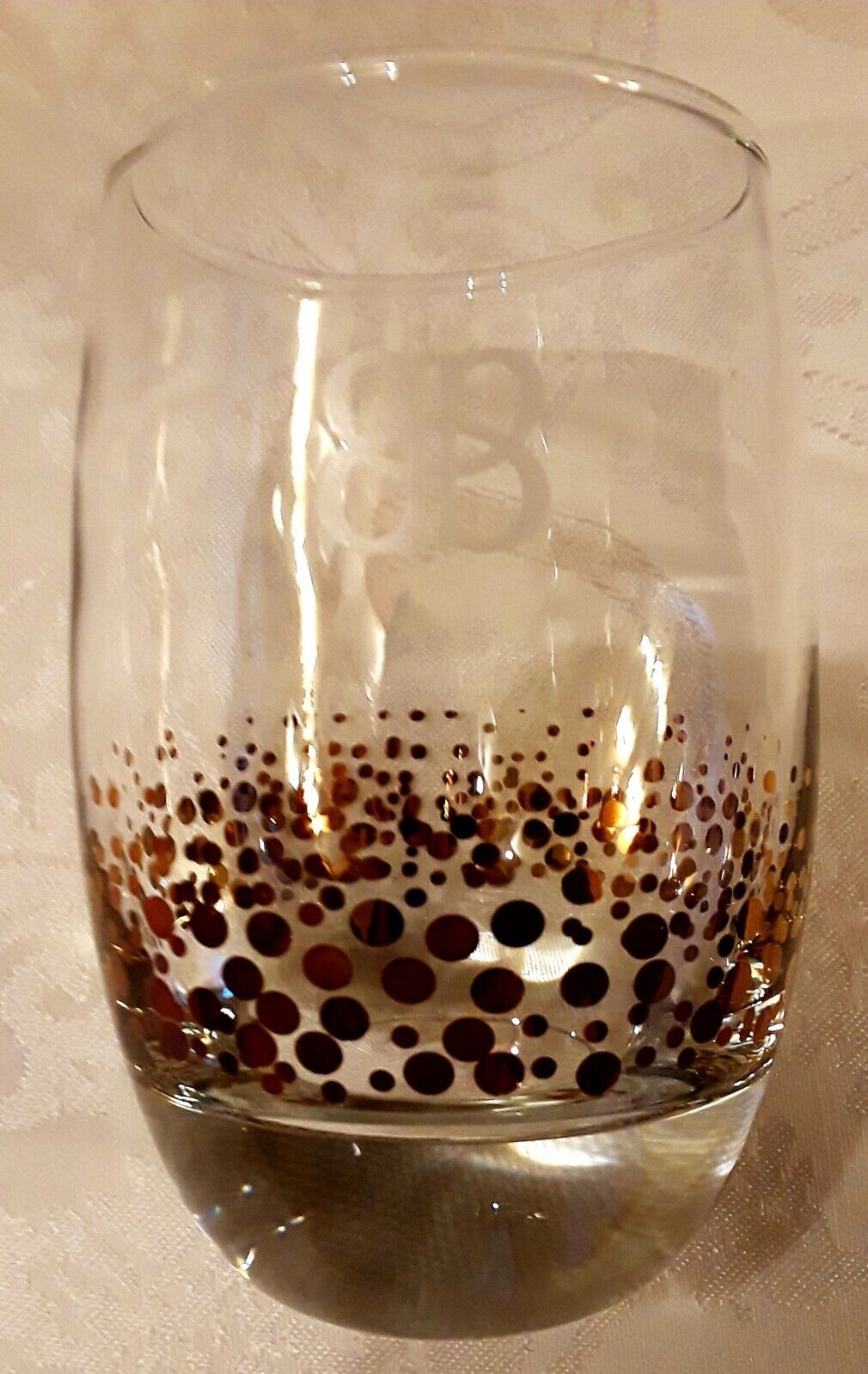 Set of 6, 10 oz. Bailey\'s Irish Cream Lowball glasses/gold confetti dots W/9.8zo