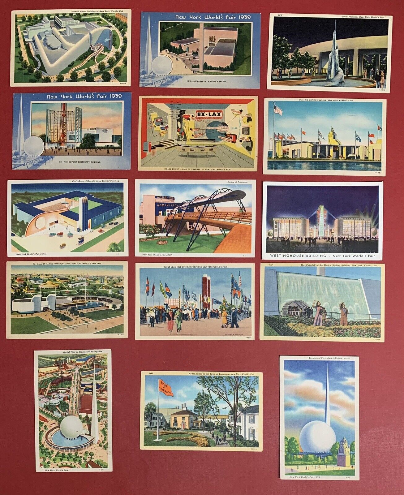 1939 New York World's Fair, Lot of 15 Different Postcards, Circa 1906-1960's